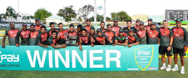Bangladesh with the one-day series trophy