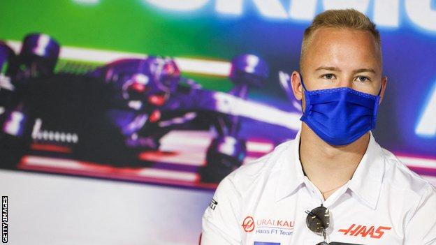 Nikita Mazepin speaks to the media at the Abu Dhabi Grand Prix