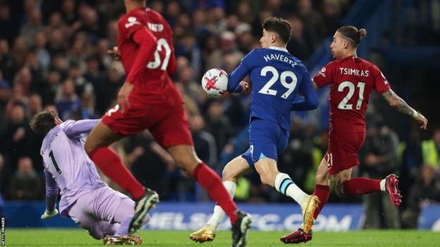 Kai Havertz scores against Liverpool but the extremity   is disallowed