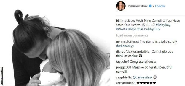 Reality television star Billi Mucklow shared an image of her, Carroll and new son Wolf on Instagram