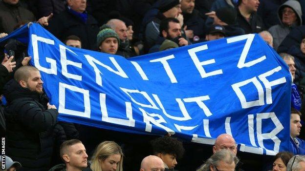 Everton fans at Norwich with a banner