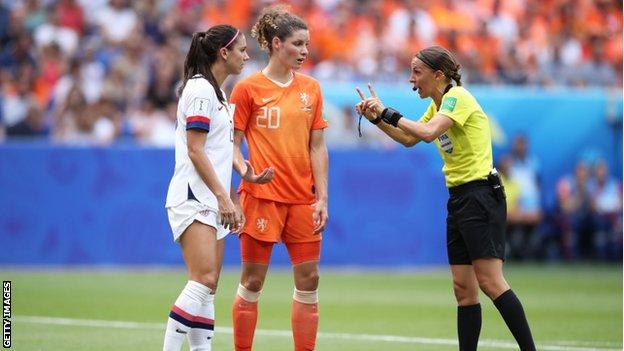 Stephanie Frappart took charge of the Women's World Cup final between USA and the Netherlands on 7 July