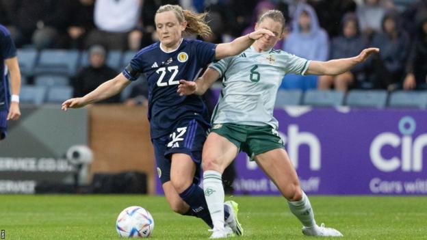 Erin Cuthbert playing for Scotland against Northern Ireland