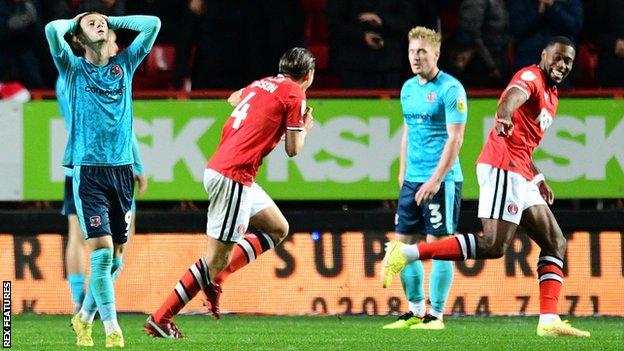 Chuks Aneke (right) scored his first goal for Charlton in his first game of the season so far