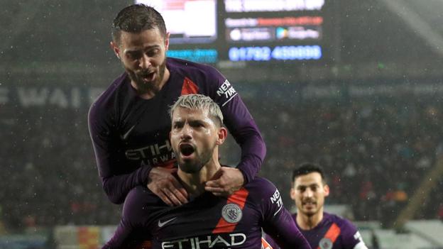 Swansea City 2-3 Manchester City: Sergio Aguero seals comeback to reach FA Cup semi-finals - BBC Sport