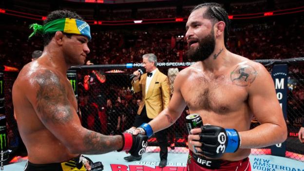 Jorge Masvidal and Gilbert Burns shake hands after their fight