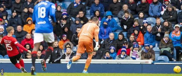 Kilmarnock's Conor McAleny scores against Rangers