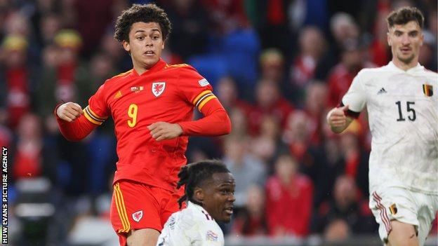 Brennan Johnson scores against Belgium