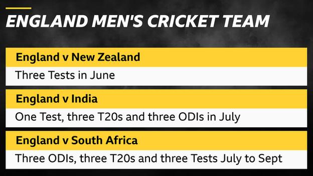England men's cricket team host New Zealand, India and South Africa in the summer of 2022