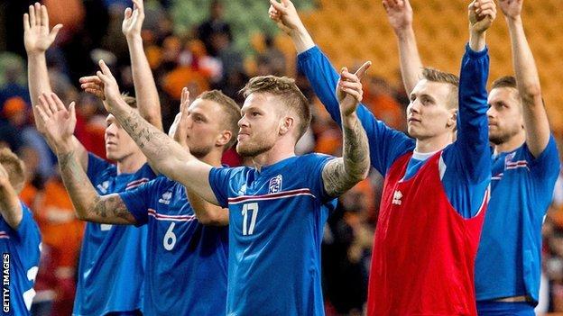 Iceland's celebrate qualifying for Euro 2016