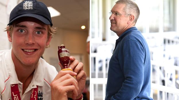 Stuart Broad (left) and new England coach Trevor Bayliss
