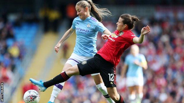 Janine Beckie and Hayley Ladd in the Manchester derby