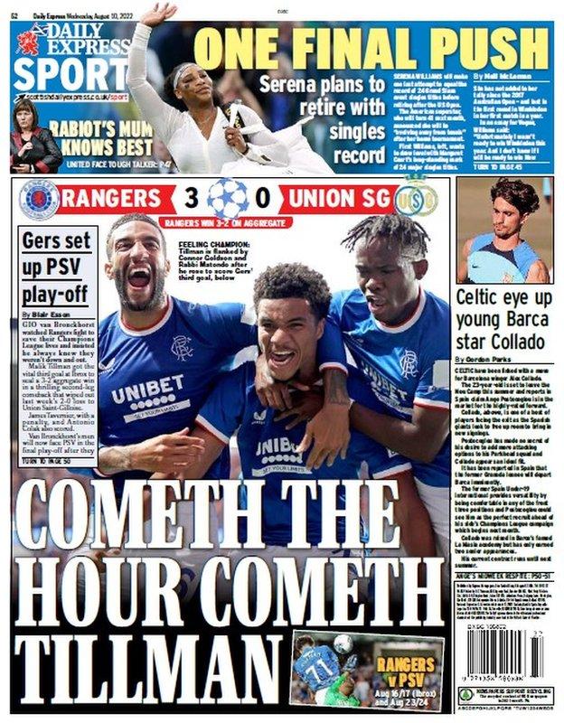 The back page of the Scottish Daily Express on 100822