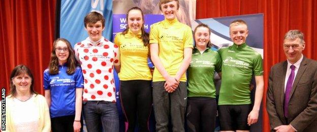 Riders compete for individual and team prizes including points race, king of the mountains and best Scottish rider