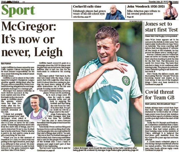 The back page of the Scottish version of The Times on 200721