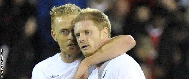 Garry Monk and Alan Tate as Swansea players in 2011