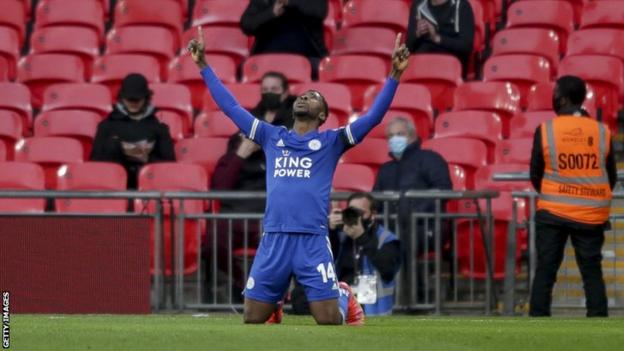 Nigeria and Leicester City's Kelechi Iheanacho celebrates a goal