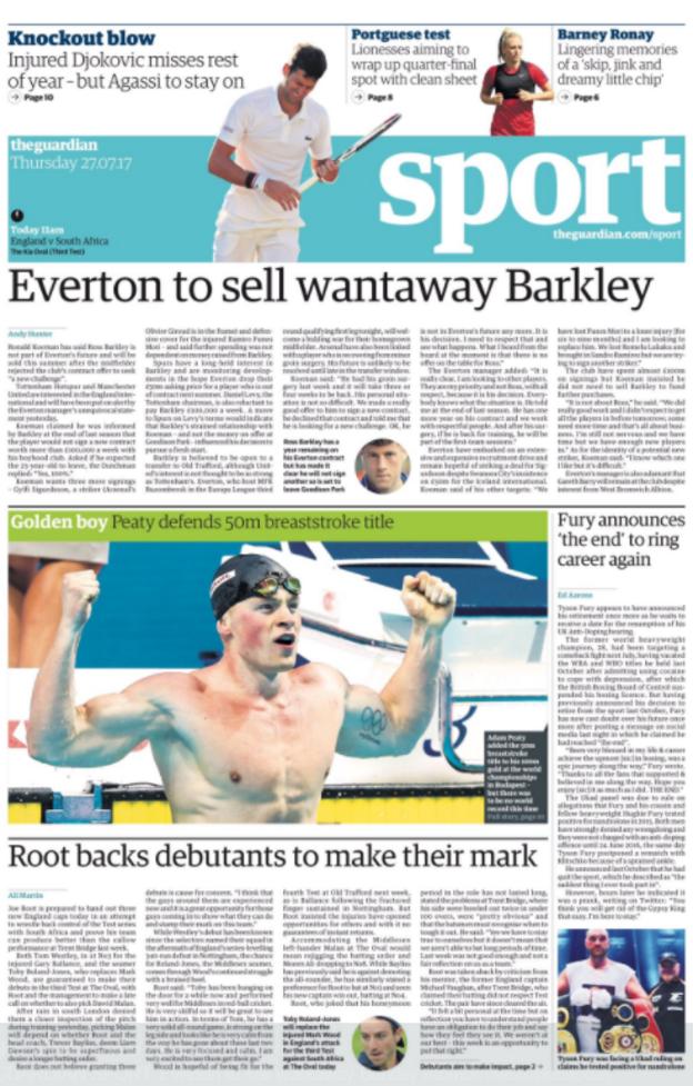 The Guardian sport section on Thursday