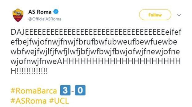 Roma's tweet after Manolas' tie-clinching goal