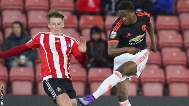 Matty Willock (right) in action for Manchester United Under-21s