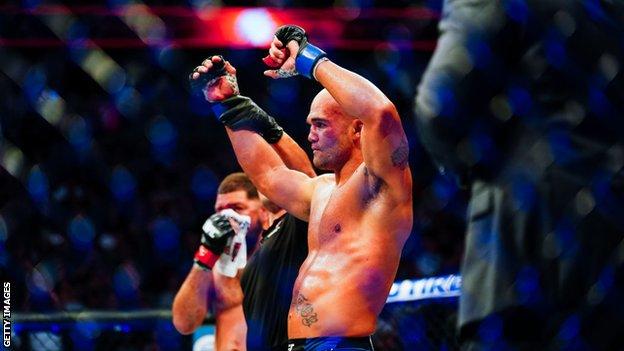 Robbie Lawler is declared the winner over Nick Diaz after their middleweight fight at UFC 266