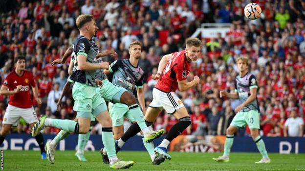 Scott McTominay scores for Manchester United against Brentford in the Premier League