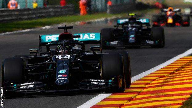 Lewis Hamilton ahead of Valtteri Bottas and Max Verstappen