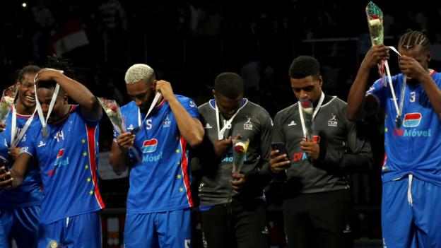 Cape Verde wear their silver medals after defeat to Egypt in the African Handball Championship final