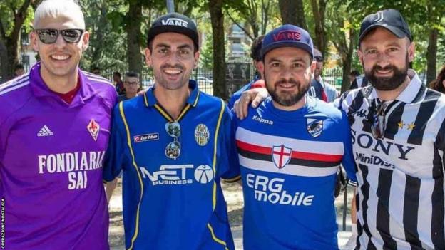 Fans in Italian football jerseys