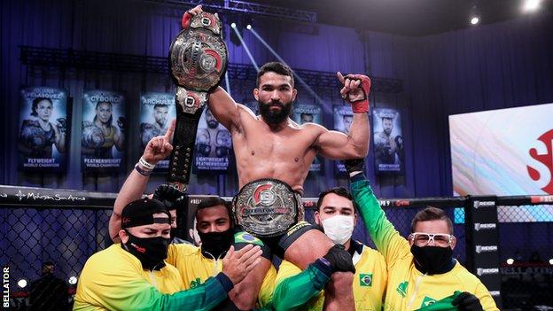 Patricio "Pitbull" Freire celebrates victory over Emmanuel Sanchez at Bellator 255