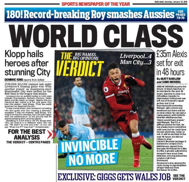 The Daily Mail back page on Monday