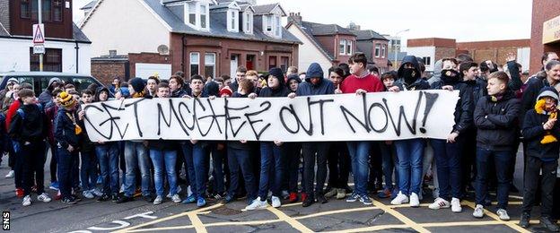 A group of Motherwell fans gathered outside Fir Park after full time to voice their displeasure with manager Mark McGhee