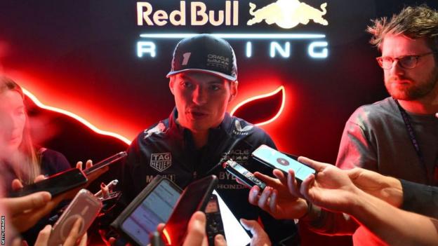 Red Bull driver Max Verstappen speaks to the media