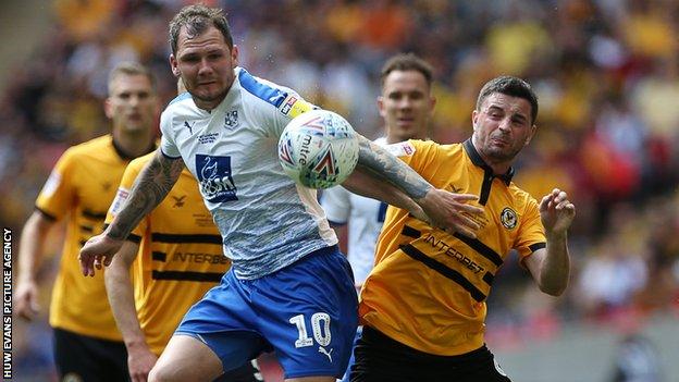 James Norwood in action for Tranmere Rovers against Newport