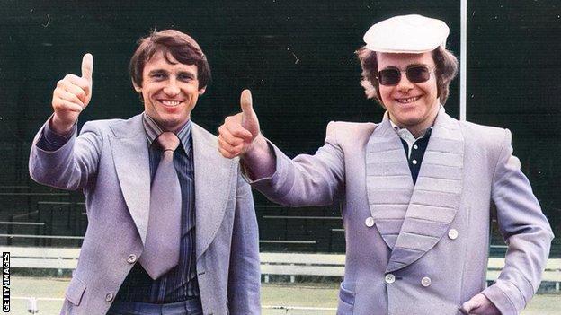 Taylor with Elton John, pictured after being named Watford manager in 1977. John had become chairman the year before