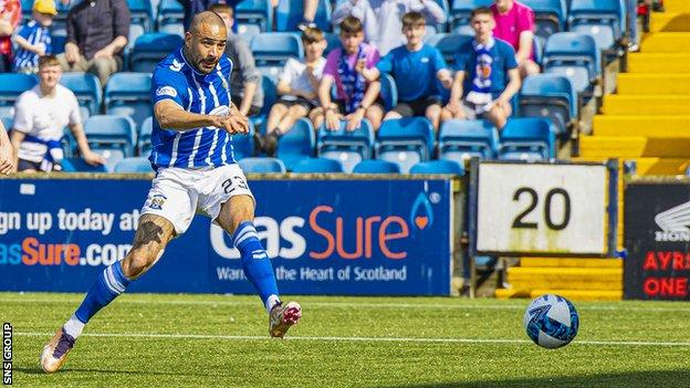 Kilmarnock's Kyle Vassell scores to make it 1-0 during a cinch Premiership match between Kilmarnock and Livingston at Rugby Park
