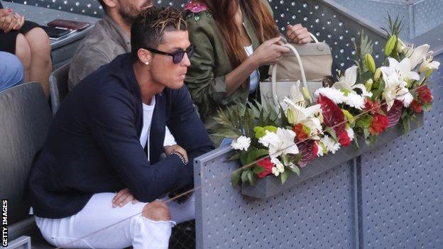 Cristiano Ronaldo watches the Madrid Open tennis 2017