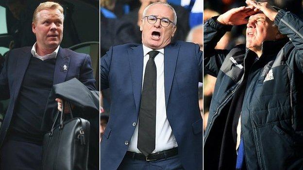 Everton manager Ronald Koeman, Leicester boss Claudio Ranieri and Crystal Palace manager Sam Allardyce