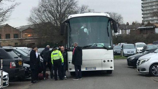 The coach that was carrying Paris St-Germain fans to the Women's Champions League match at Kingsmeadow