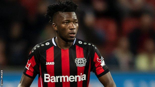 Edmond Tapsoba in action for Bayer Leverkusen