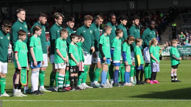 Republic players line up before a friendly against Iceland in March