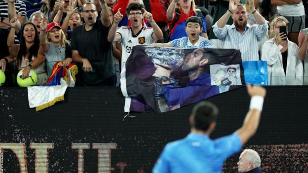 Novak Djokovic celebrates in front of his supporters
