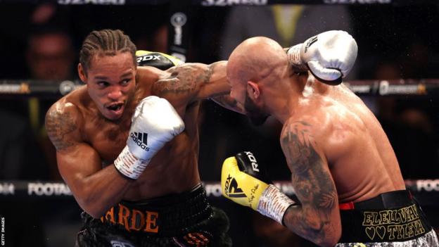 Anthony Yarde slips a punch from Lyndon Arthur