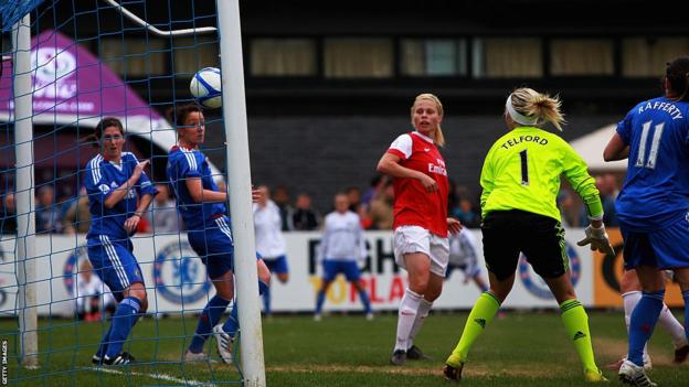 Gilly Flaherty scores for Arsenal against Chelsea in the first WSL game in 2011