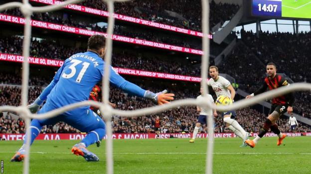 Harry Kane scores Tottenham's winner against Manchester City in February