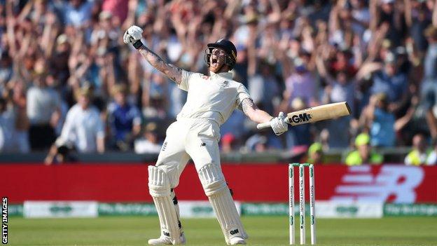 Ben Stokes celebrates hitting the winning runs