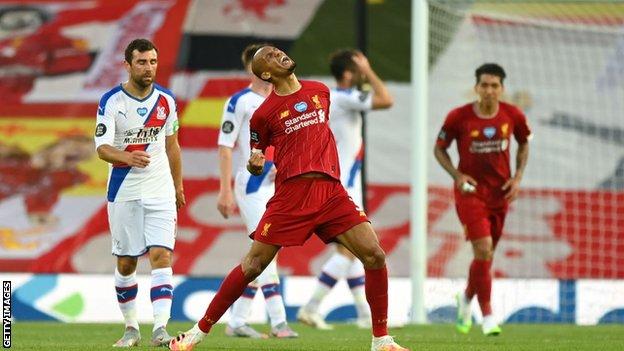 Fabinho celebrating Liverpool's third goal