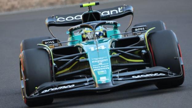 Fernando Alonso driving his Aston Martin car   during the Azerbaijan Grand Prix