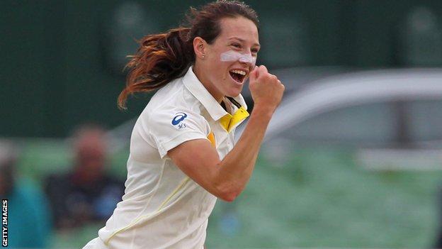 Megan Schutt celebrates a wicket