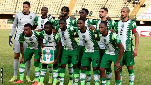 The Nigeria team before facing Cape Verde in a World Cup qualifier